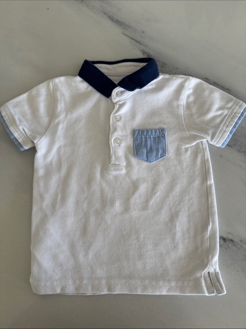 MAYORAL Classic White Polo Tee with Navy Collar and Light Blue Pocket - Kids